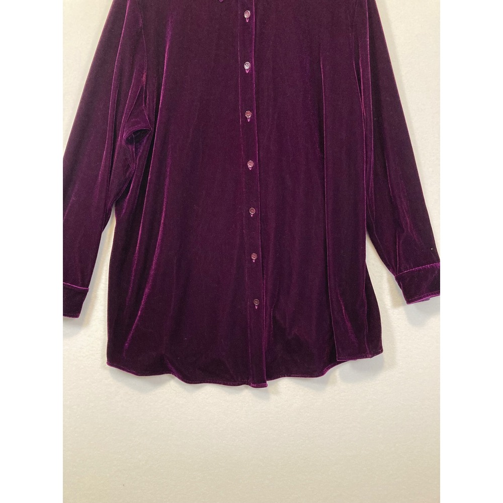 Soft Surroundings Velvet Button Down Shirt Womens L Purple Long Sleeve 29695 - Picture 5 of 9